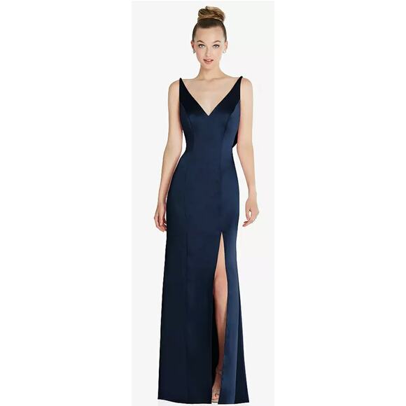 After Six NWT Blue Draped Cowl-Back Princess Line Dress Front Slit Formal 18 - Picture 1 of 8